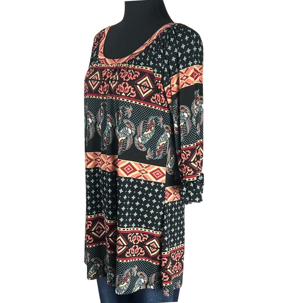Cezanne Tunic Top Multicolor Paisley Geometric Pattern 1/2 Sleeve Medium Casual - Picture 2 of 9